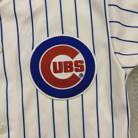 Vintage Chicago Cubs Jersey Boys Medium White Striped Button Kosuke Fukudome #1 - Picture 3 of 12